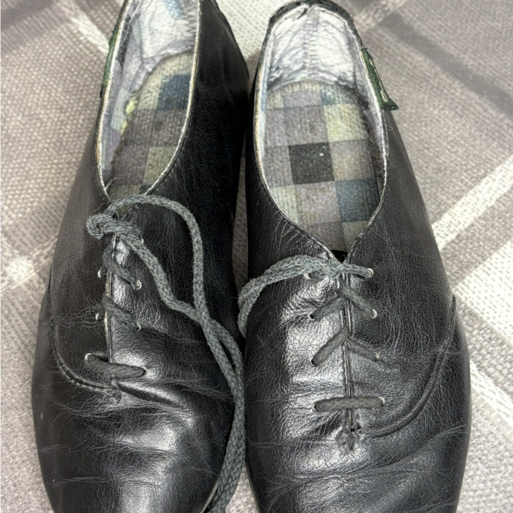 Bass Women's Black Leather Oxford Shoe's size 3 1/2 Vintage Tie Ballerina Loafer